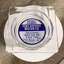 Vintage Fort Deposit Motor Co Chevrolet Oldsmobile Glass Advertising Ashtray Ala picture