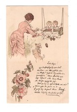 Germany Bavaria postcard 1898 Children on a swing Meissner Buch picture