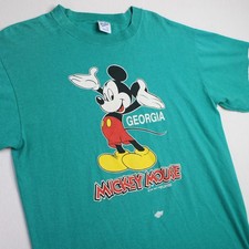 Vintage 80s Disney Mickey Mouse T-Shirt Green Velva Sheen Georgia Size Large picture