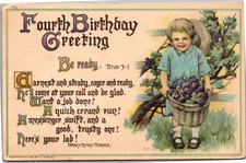 Postcard Fourth Birthday Greeting Nancy Byrd Turner Boy with Grapes picture