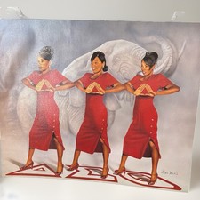 Alpha Delta Vtg 1998 Oil Painting Artwork Print 3 Sisters Alan Hicks 19x24” Red picture