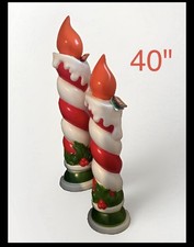 Set of 2 Mr Christmas Blow Mold 40 inch 3.5' Light Up Candle Pair NEW picture