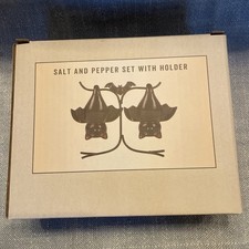 Cracker Barrel Halloween 3 Pc Set Hanging Bats Salt & Pepper Shaker Hanging Bat picture