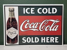 Vintage 1993 Coca-Cola Metal Sign Ice Cold Sold Here Decor Retro Soda Pop picture