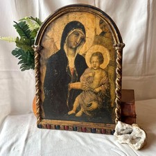 Antique Italian Florentine Barley Twist Framed Madonna & Child Religious Plaque picture