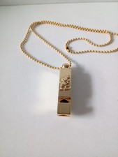 Vintage Disney Mickey Mouse Brass Metal Goldtone Whistle On Chain Necklace picture
