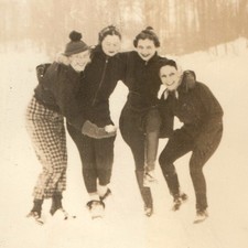 c1930s Winter Snow Ice Skating Women Group Snapshot Photo Plaid Trousers Outdoor picture