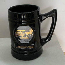 Mackinac Island Michigan Black Ceramic Souvenir Mug Stein Horse & Carriage picture