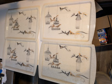 SET OF 4 VINTAGE 1950'S MCM TV LAP TRAYS MID CENTRY MODERN FIBERGLASS BIRDCAGES picture