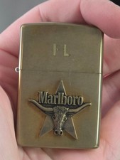 Vintage 1991 Marlboro Longhorn Star Solid Brass Zippo Lighter Box K VII picture