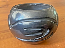Santa Clara Pueblo Pottery by Stella Chavarria  Carved Blackware Bowl Vintage picture