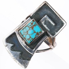 sz7.5 vintage Navajo sterling silver high grade red spiderweb turquoise ring picture