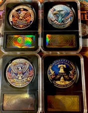 American Eagle Challenge Coin Double Sided Round Lot. 8 Diff Images. America 250 picture