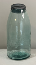 Antique Ball Mason Slope-Shouldered Blue 1/2 Gallon Jar w/Zinc Lid 1910-1923 picture