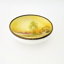Antique Hand Painted Nippon Footed Bowl Cottage on Lake Scene c.1911-21 Japan picture