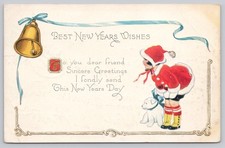 1926 New Year Postcard Child in Santa Suit Dog Bell French Lick Indiana picture