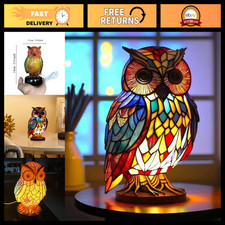 Vintage Stained Glass Owl Night Light Lamp for Bedroom, Nursery, Home Decor picture