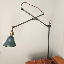 Vintage OC White Industrial Clamp-On Desk Lamp.  Antique Industrial Lighting. picture