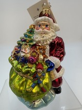 Christopher Radko Ornament, Santa With His Bag Of Toys And Gifts, 6” picture