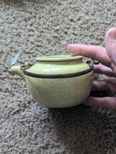 Vintage Chinese Yixing Zisha Teapot Green Crackle Glaze Export CCCI Stamp Box picture