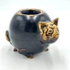 Vint Tozai Chunky Fat Cat Terracotta Folk Art Votive/Candle Holder  picture