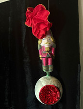 Vintage Christopher Radko Glass Nutcracker Ornament Red Indent Reflector Ball picture