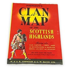 Vintage Johnston’s Clan Map Scottish Highlands Scottish Imports San Francisco picture