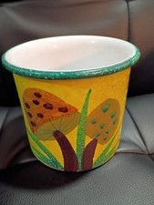 Rare Vtg. MCM Italian Pottery Mushroom Planter Yellow Crock Jar Utensil Holder picture