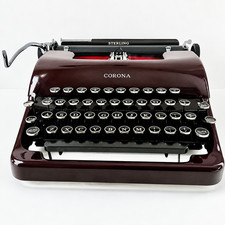 SERVICED 1938 Smith Corona Sterling Burgundy Typewriter w/ Case SEE VIDEO picture