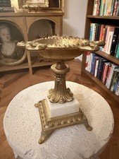 Vintage Neoclassical Gilt Metal Marble Tazza Compote Pedestal Bowl 6” Ornate picture