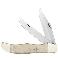 CASE XX KNIVES SMOOTH NATURAL BONE LARGE FOLDING HUNTER W/CROSS SHIELD 5 1/4
