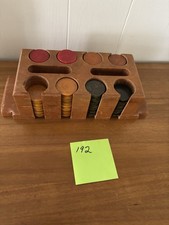 Vintage  Bakelite Poker Set Wood  Caddy 192 Chips RED GREEN AMBER picture
