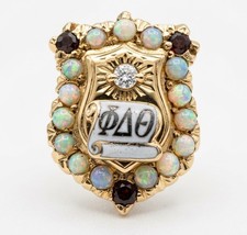 Antique 10K Gold Phi Delta Theta Fraternity Pin Ruby's, Pearls and a Diamond picture