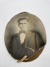 Antique Photo Man In Suit Bowtie,  Portrait Oval, 13 x 10 inch, See Pics Damage picture