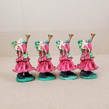 Vtg Silvestri Christmas Santa Figurine Blowing A Horn Red Coat Green Head Wreath picture