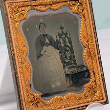 1/4th Plate Ambrotype Woman Standing Gothic Chair Half Case picture