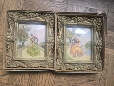 Set 2 Vintage Benton Glass Co. Convex Glass Courting Couples Framed Lithographs picture