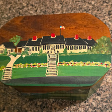 Vintage Hand-Painted Octagonal Wooden Hinged Trinket Box/Purse. picture