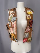 Vintage Indian Guides Suede Leather Vest Lots Of Patches YMCA Camp 1970's Retro picture