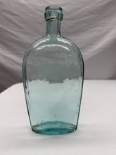 Antique 1880's Blown Crude Aqua Strapside Flask picture
