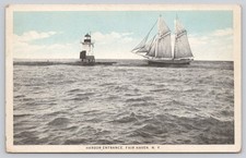 Harbor Entrance Fair Haven NY Lighthouse Schooner c1920 Sky-Tint Postcard picture