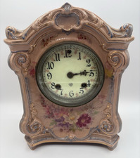 Antique Royal Bonn La Gard Ansonia Pink Floral 10.5” Tall Porcelain Clock picture
