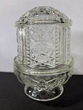 Vintage Clear Indiana Glass Stars and Bars Fairy Lamp picture