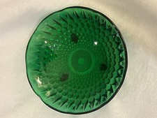 Vintage Emerald Forest Green Glass Hobnail Candy Dish Bowl And Toothpick Holder picture
