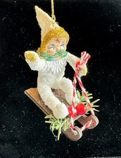 NEW Antique-Style American Spun Cotton Christmas Ornament, Child & Sled 2 3/4” T picture