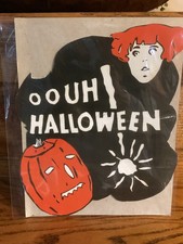 OOUH HALLOWEEN  Vintage Print. (1930’s). Scary Girl and Jack O Lantern picture