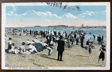 SOUTH BOSTON MA MASS~Crowded Beach at City Point~Men Women & Kids~1913 picture