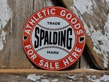 VINTAGE SPALDING PORCELAIN SIGN OLD ATHLETIC SPORTING GOODS BASEBALL FOR SALE 6