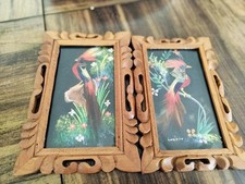 Vintage Mexican Feathercraft Art Hand Carved Cedar Frames Mid Century Cartimex 2 picture
