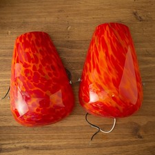 Vtg Murano Style Art Glass Wall Sconce Set of 2 Red Hardwired picture